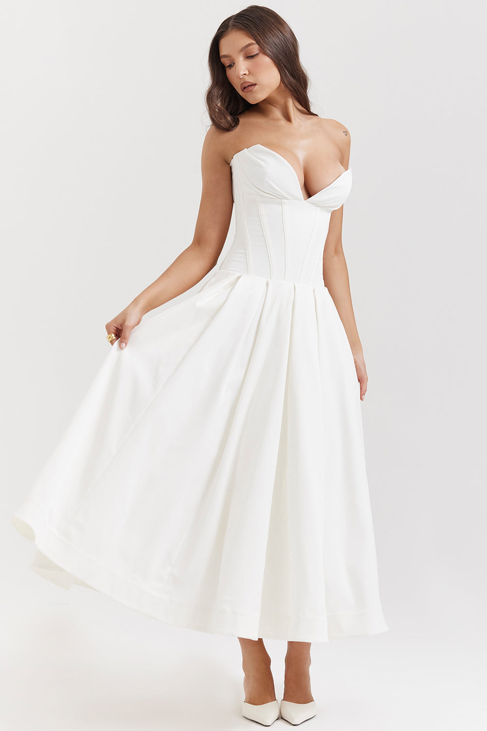 Lina Strapless Midi Dress – Sweetheart Neckline