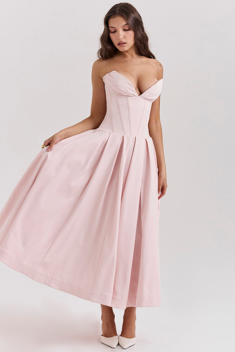 Lina Strapless Midi Dress – Sweetheart Neckline