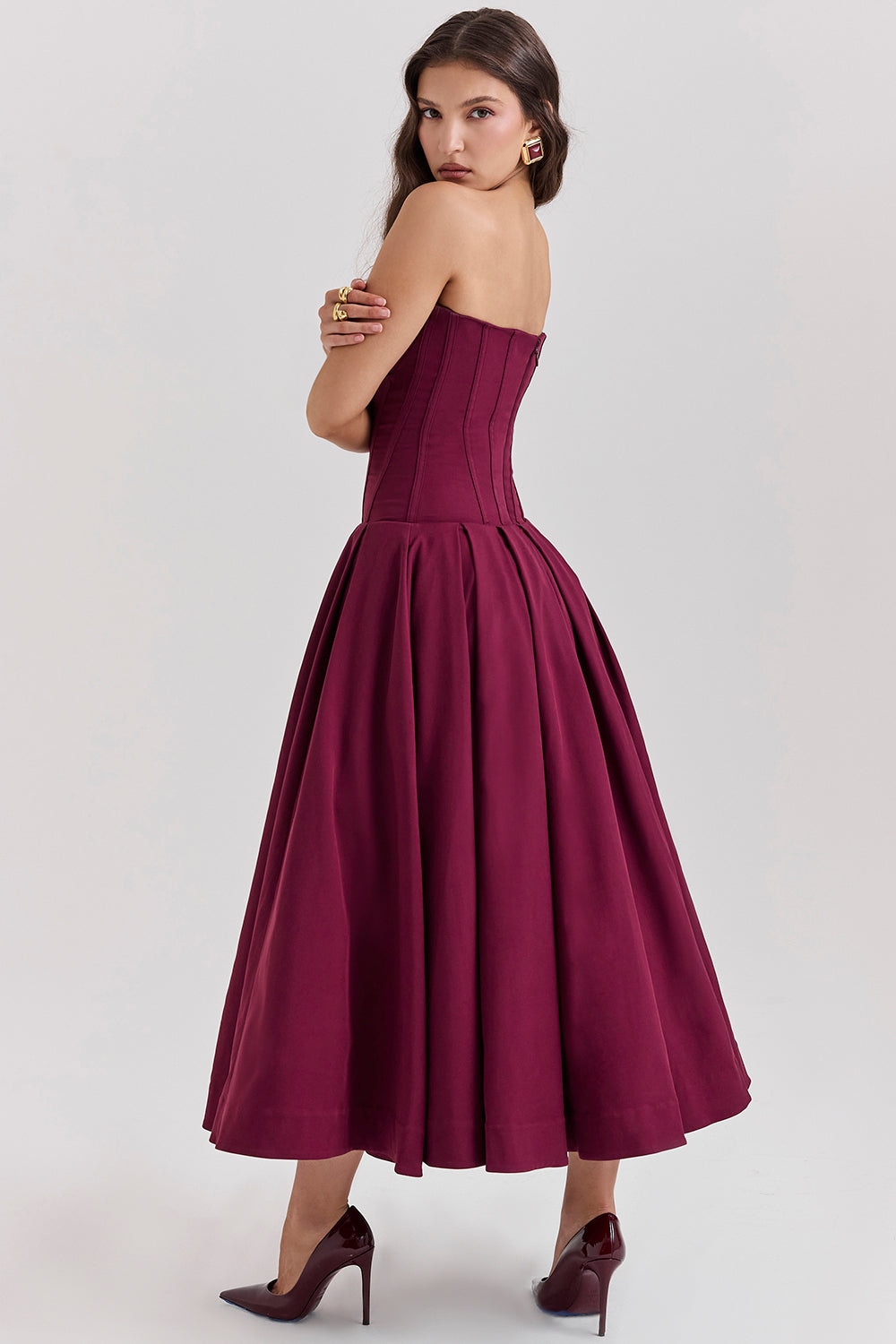 Lina Strapless Midi Dress – Sweetheart Neckline