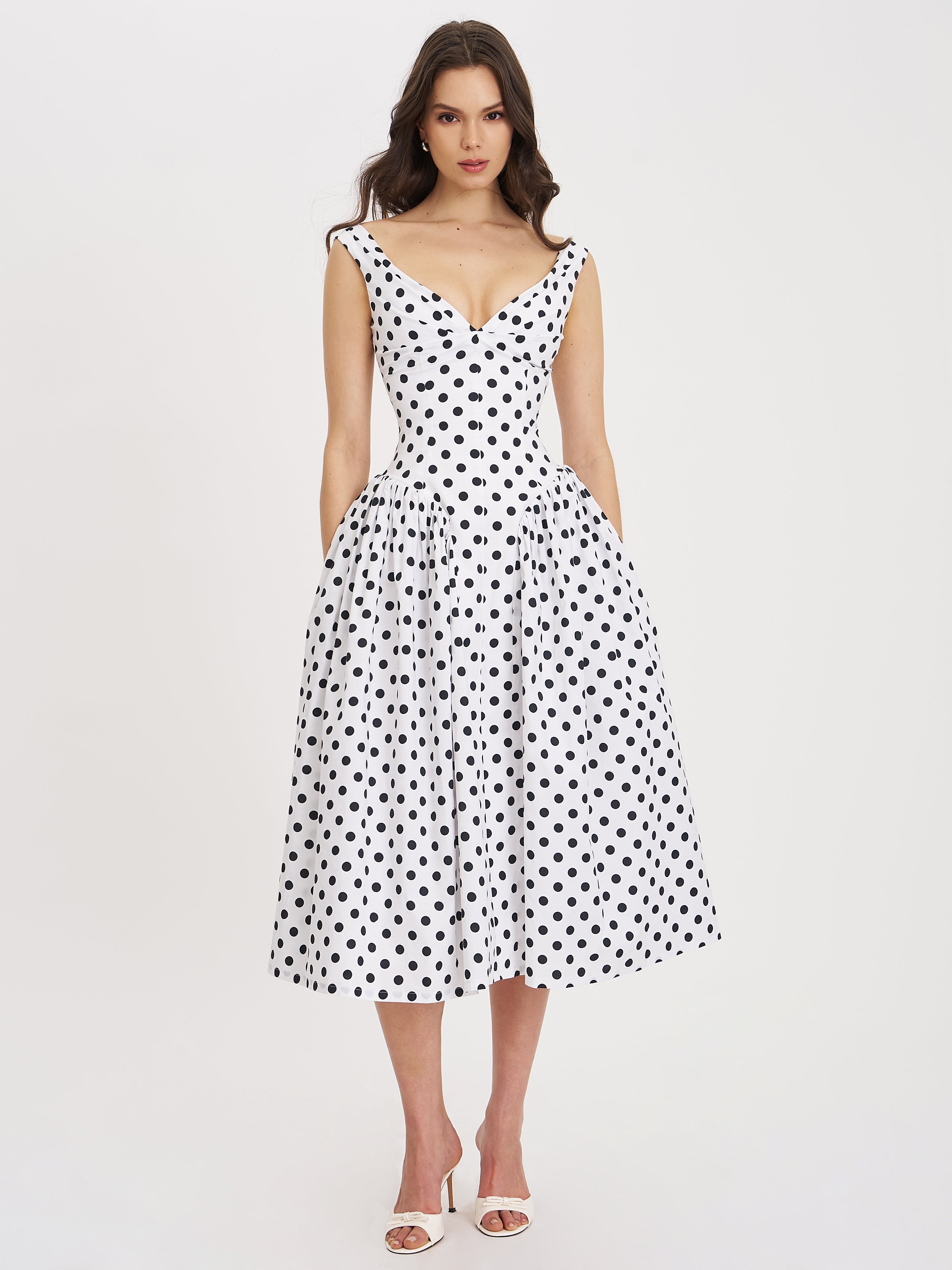 Lina | Playful Polka Cotton Midi