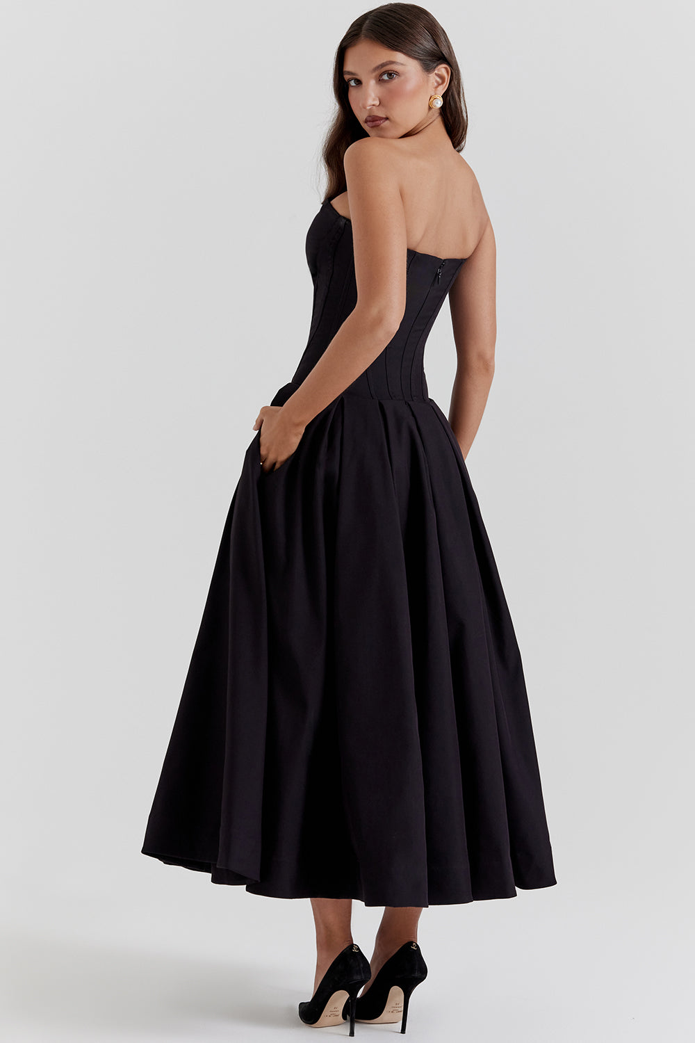 Lina Strapless Midi Dress – Sweetheart Neckline