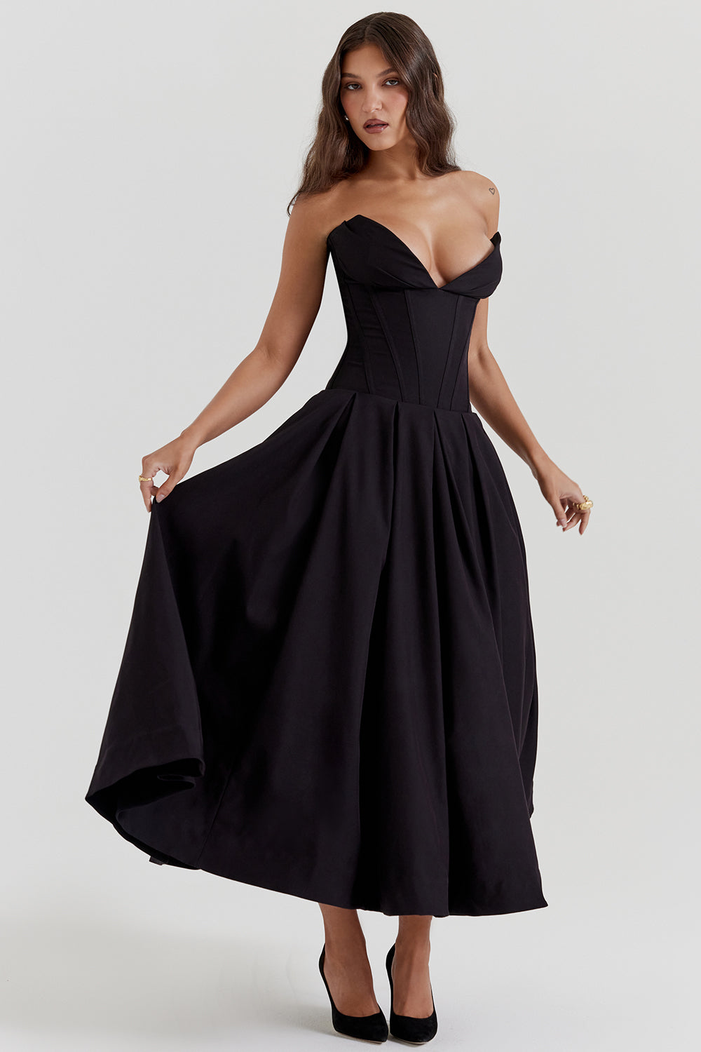 Lina Strapless Midi Dress – Sweetheart Neckline